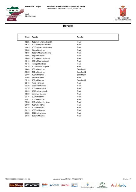 Horario - European Athletics