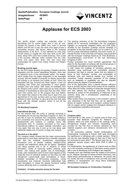 Applause for ECS 2003 - European-coatings.com