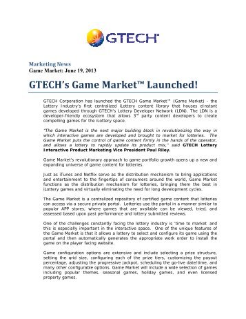 GTE ECH's Gam me Ma arket™ ™ Lau unche ed! - European Lotteries