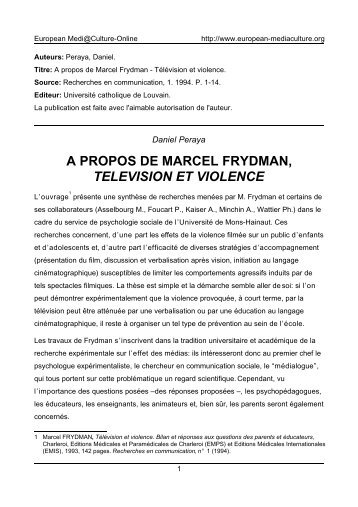 a propos de marcel frydman, television et violence - European ...