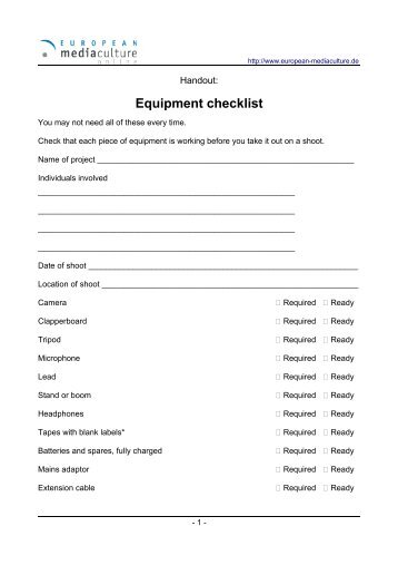 Equipment checklist - European MediaCulture-Online