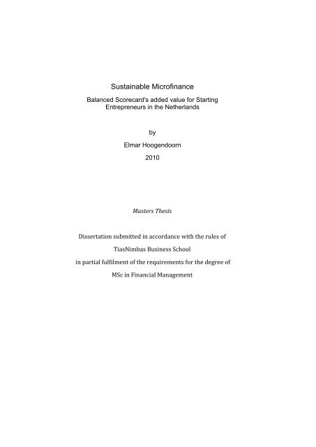 Sustainable Microfinance - Balanced Scorecard's added value for ...