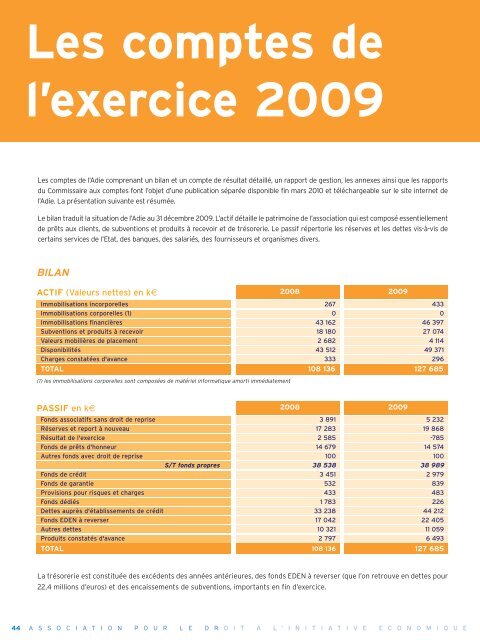 Rapport d'Activité de l'Adie 2009