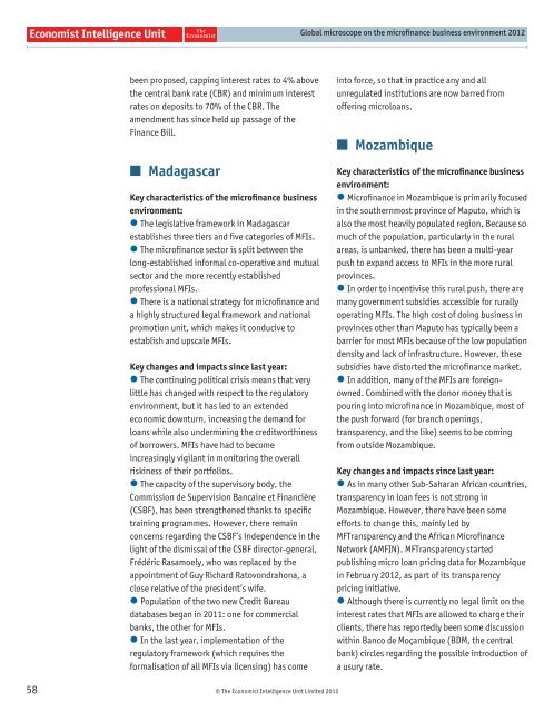 Global microscope on the microfinance business environment 2012