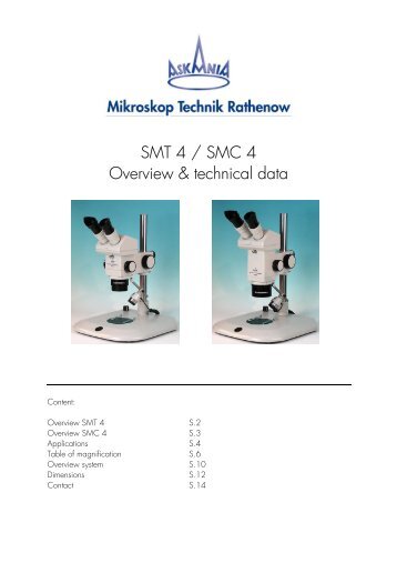 Table of Magnification SMT4 - Mikroskop Technik Rathenow Gmbh