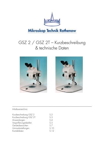 Vergrößerungstabelle GSZ 2T - Mikroskop Technik Rathenow GmbH