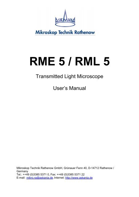 RME 5 / RML 5 - Mikroskop Technik Rathenow Gmbh