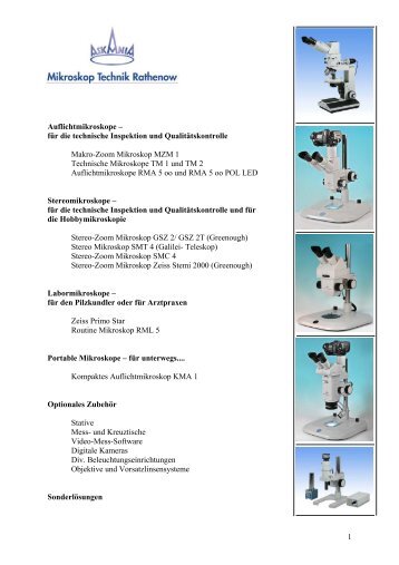 Auflichtmikroskope - Mikroskop Technik Rathenow Gmbh