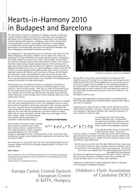 Music and Handicap (Europa Cantat Magazine 03/2010) - European ...