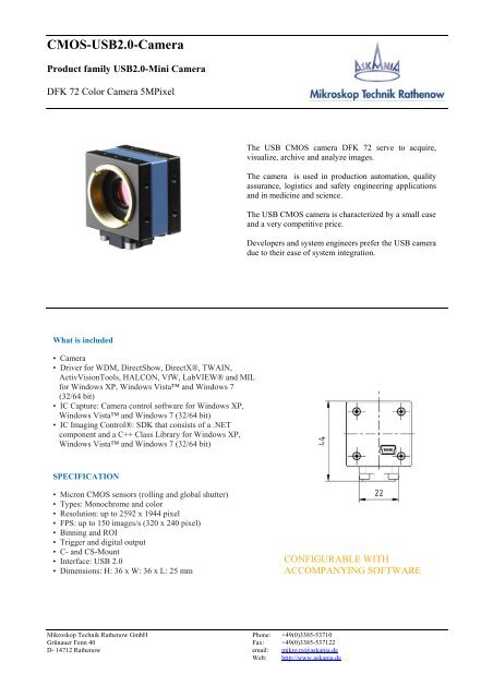 Cmos-Usb2.0-Camera - Mikroskop Technik Rathenow Gmbh