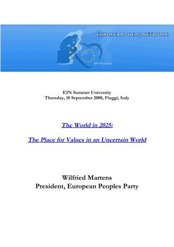 Speech of Wilfried Martens, President, European Peoples Party