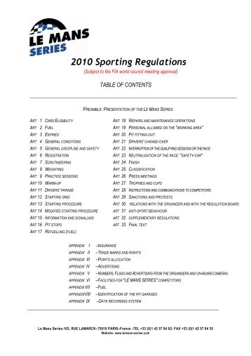 2010 Sporting Regulations - European Le Mans Series