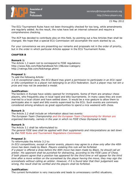 Proposals for changes to FIDE ratings regulations