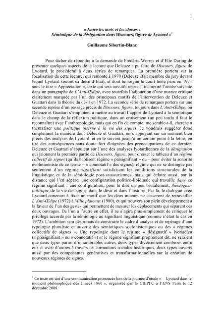 Sémiotique de la désignation dans Discours, figure de Lyotard »1 ...