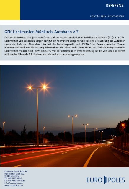 Referenz GFK-Lichtmasten Linz - Europoles