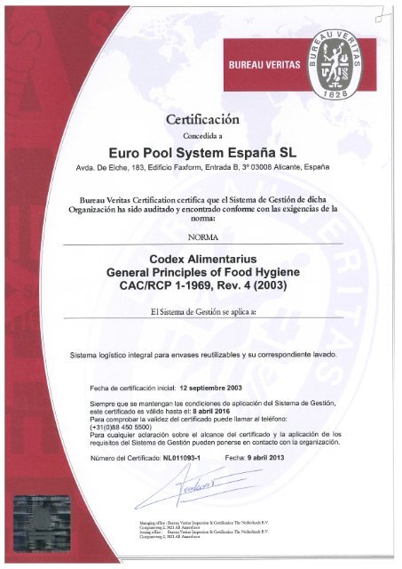 Certificado HACCP ES.pdf - Euro Pool System