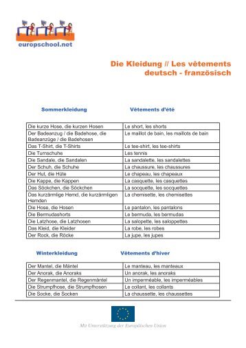 Die Kleidung // Les vętements deutsch - französisch - Europschool