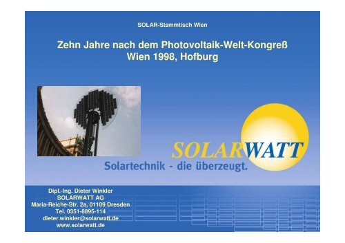 Zehn Jahre nach dem Photovoltaik-Welt ... - Eurosolar Austria