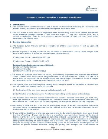 Eurostar Junior Traveller – Conditions Générales