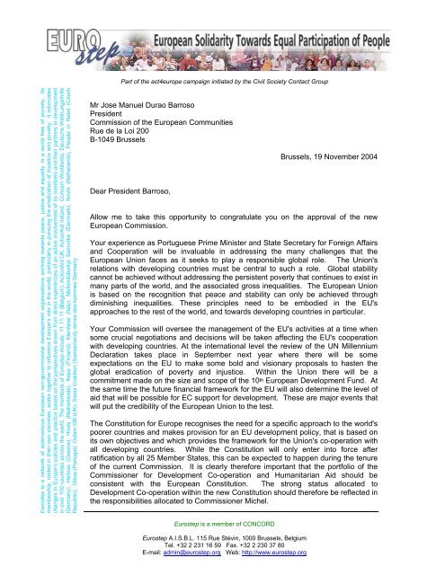 A letter to the European Commission President Jose ... - Eurostep