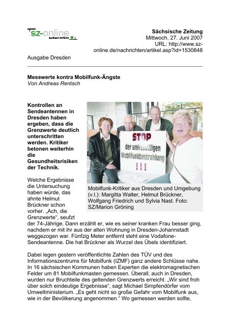Sächsische Zeitung Mittwoch, 27. Juni 2007 URL: http://www.sz ...