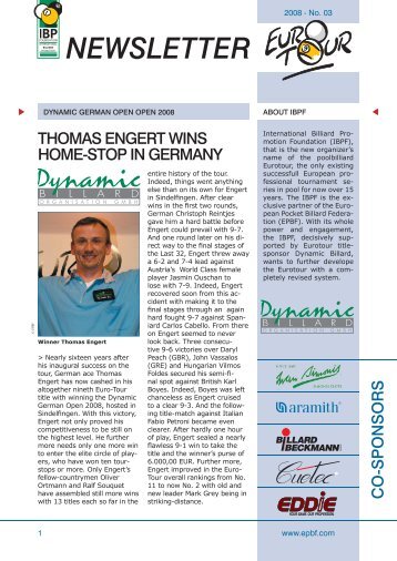 Eurotour 2008 - German Open - Sindelfingen - News Letter