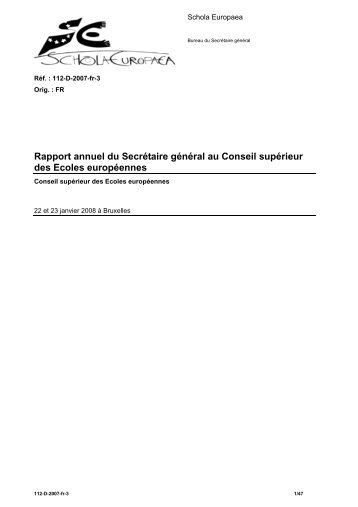 Rapport du Secrétaire général des Écoles ... - Schola Europaea