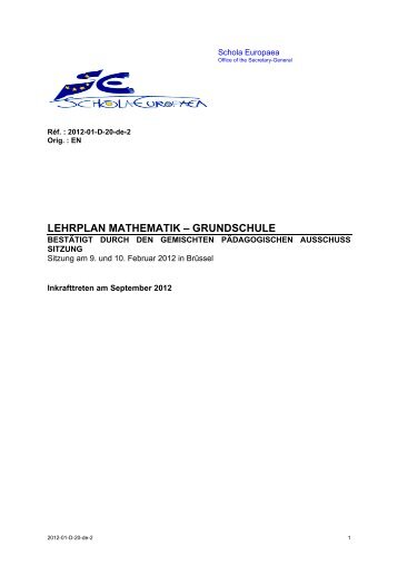 LEHRPLAN MATHEMATIK – GRUNDSCHULE - Schola Europaea