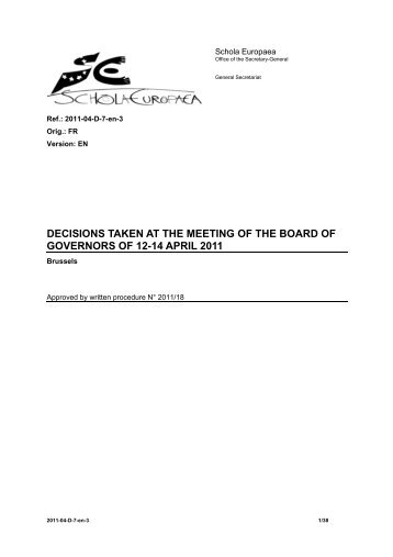 Decisions of the Board of Governors, 12-14 April ... - Schola Europaea