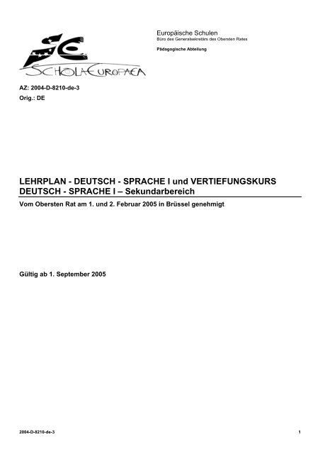 Lehrplan Deutsch Sprache I Und Vertiefungskurs