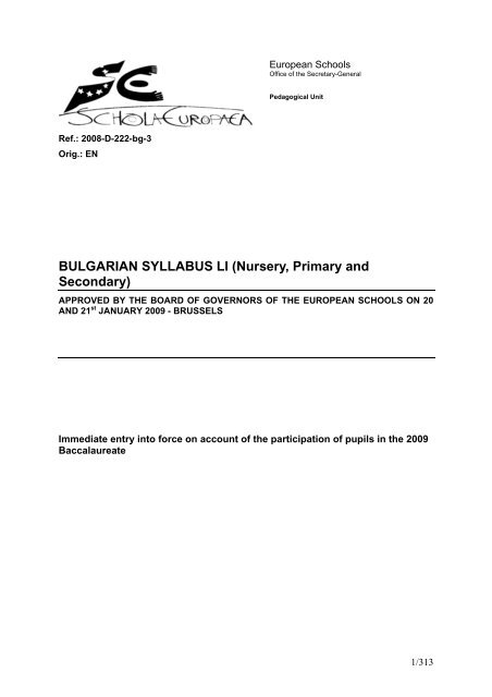 BULGARIAN SYLLABUS LI (Nursery, Primary and Secondary)