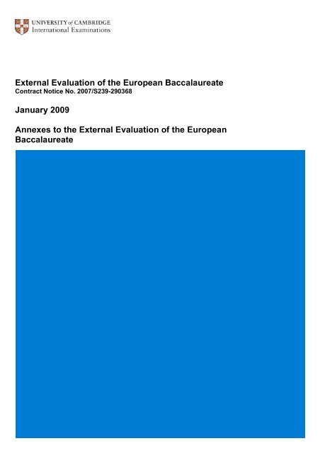 External Evaluation of the European Baccalaureate (Annexes)