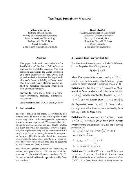 Two fuzzy probability measures - EUSFLAT