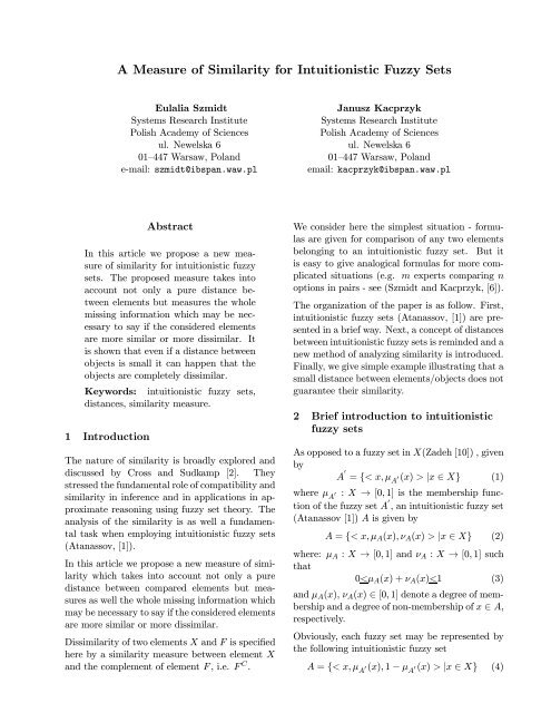 A Measure of Similarity for Intuitionistic Fuzzy Sets - ResearchGate