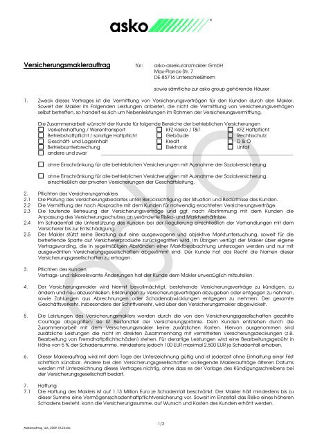 Maklerauftrag Asko Assekuranzmakler Gmbh