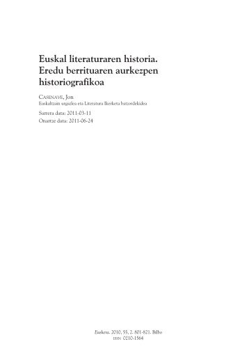 Euskal literaturaren historia. Eredu berrituaren ... - Euskaltzaindia