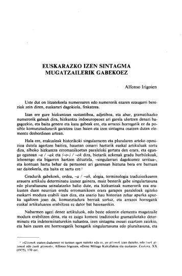 euskarazko izen sintagma mugatzailerik gabekoez - Euskaltzaindia