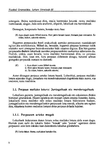 Euskal gramatika lehen urratsak. III - Euskaltzaindia