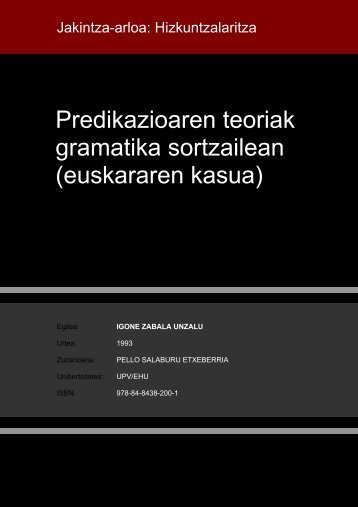 Predikazioaren teoriak gramatika sortzailean (euskararen kasua)