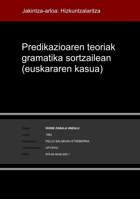 Predikazioaren teoriak gramatika sortzailean (euskararen kasua)