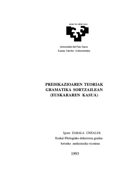 Predikazioaren teoriak gramatika sortzailean (euskararen kasua)