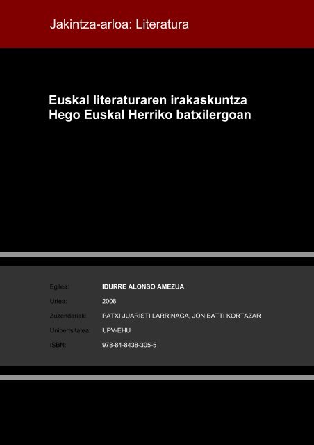 Euskal literaturaren irakaskuntza Hego Euskal Herriko ... - Euskara