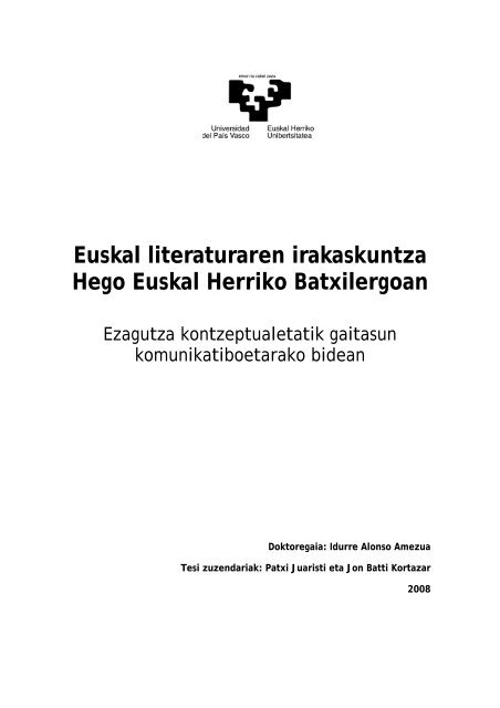 Euskal literaturaren irakaskuntza Hego Euskal Herriko ... - Euskara