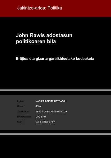 John Rawls adostasun politikoaren bila Erlijioa eta gizarte ... - Euskara