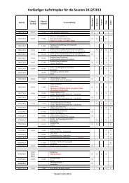 Vorläufiger Auftrittsplan für die Session 2012/2013
