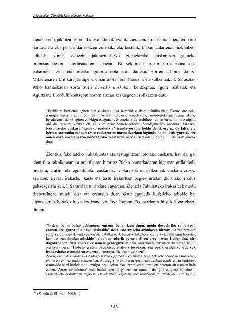 Jakintza-arloa: Historia Komunitate zientifiko euskalduna - Euskara