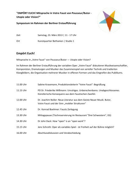 Tagesplan des Symposiums - Euterpe Management