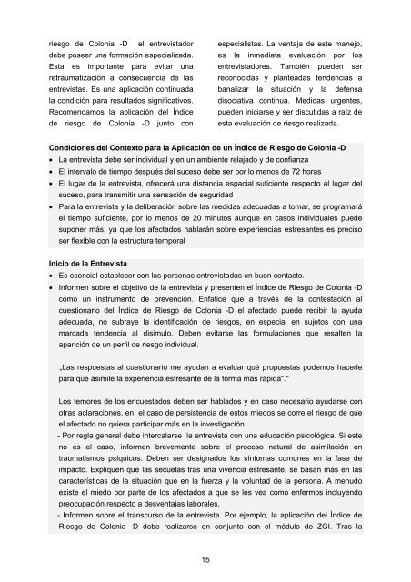 Manual para la Aplicación del Índice de Riesgo de Colonia