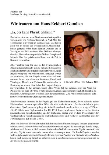 Wir trauern um Hans-Eckhart Gumlich - Evangelische ...