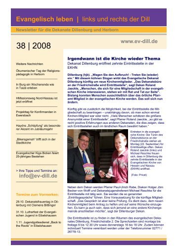 Newsletter 38 | 2008 - Evangelisch leben | links und rechts der Dill